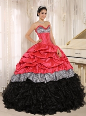 Quinceanera Dress  Watermelon and Black Sweetheart Ruffles With Floor-length