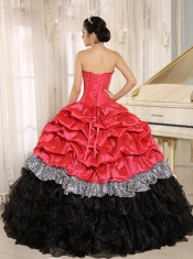Quinceanera Dress  Watermelon and Black Sweetheart Ruffles With Floor-length