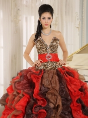 Quinceanera Dress Wholesale Multi-color 2013 V-neck Ruffles With Leopard and Beading