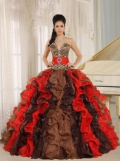 Quinceanera Dress Wholesale Multi-color 2013 V-neck Ruffles With Leopard and Beading