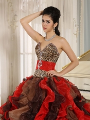 Quinceanera Dress Wholesale Multi-color 2013 V-neck Ruffles With Leopard and Beading