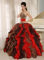 Quinceanera Dress Wholesale Multi-color 2013 V-neck Ruffles With Leopard and Beading