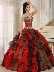 Quinceanera Dress Wholesale Multi-color 2013 V-neck Ruffles With Leopard and Beading