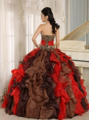 Quinceanera Dress Wholesale Multi-color 2013 V-neck Ruffles With Leopard and Beading