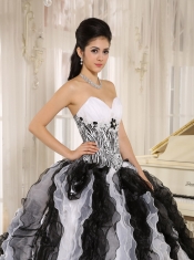 Quinceanera Dress With Appliques Sweetheart For Custom Made White and Black Ruffles