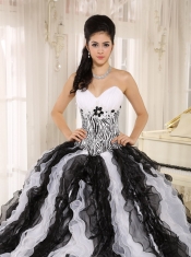 Quinceanera Dress With Appliques Sweetheart For Custom Made White and Black Ruffles