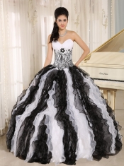 Quinceanera Dress With Appliques Sweetheart For Custom Made White and Black Ruffles