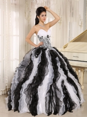 Quinceanera Dress With Appliques Sweetheart For Custom Made White and Black Ruffles