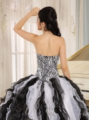 Quinceanera Dress With Appliques Sweetheart For Custom Made White and Black Ruffles