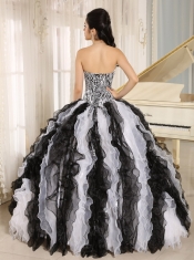 Quinceanera Dress With Appliques Sweetheart For Custom Made White and Black Ruffles