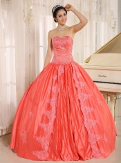 Quinceanera Dress With Beading Decorate On Taffeta Watermelon Sweetheart