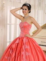 Quinceanera Dress With Beading Decorate On Taffeta Watermelon Sweetheart