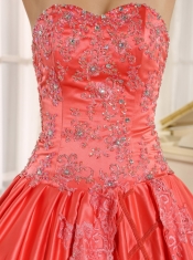 Quinceanera Dress With Beading Decorate On Taffeta Watermelon Sweetheart