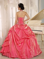 Quinceanera Dress With Halter Watermelon Pleat Beaded Bodice