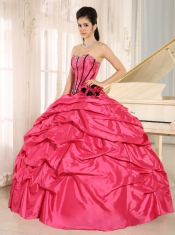 Quinceanera Dress With Pink Beaded and Hand Made Flowers Pick-ups For Custom Made