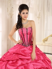 Quinceanera Dress With Pink Beaded and Hand Made Flowers Pick-ups For Custom Made