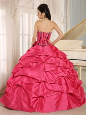 Quinceanera Dress With Pink Beaded and Hand Made Flowers Pick-ups For Custom Made