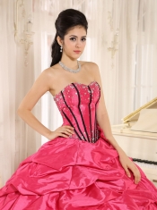 Quinceanera Dress With Pink Beaded and Hand Made Flowers Pick-ups For Custom Made