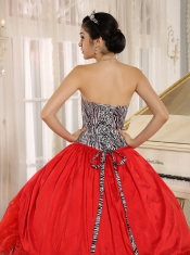 Quinceanera Dress With Wholesale Coral Red Sweetheart Ruffles Zebra and Beading