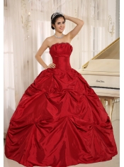 Quinceanera Dress With Wine Red Ball Gown Pick-ups For Custom Made Taffeta