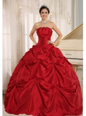 Quinceanera Dress With Wine Red Ball Gown Pick-ups For Custom Made Taffeta