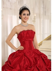 Quinceanera Dress With Wine Red Ball Gown Pick-ups For Custom Made Taffeta