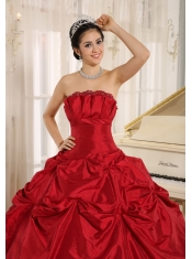 Quinceanera Dress With Wine Red Ball Gown Pick-ups For Custom Made Taffeta
