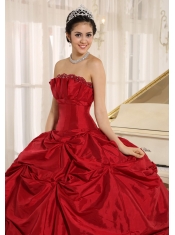 Quinceanera Dress With Wine Red Ball Gown Pick-ups For Custom Made Taffeta