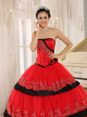 Quinceanera DressRed Hand Made Flowers Custom Made