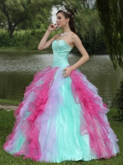 Quinceanera Dress Colorful Sweetheart Graduation With Beaded Decorate Ruffle Layers