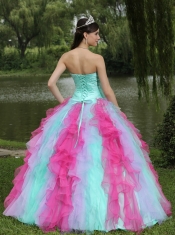 Quinceanera Dress Colorful Sweetheart Graduation With Beaded Decorate Ruffle Layers