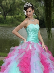 Quinceanera Dress Colorful Sweetheart Graduation With Beaded Decorate Ruffle Layers