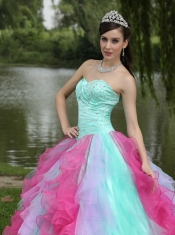 Quinceanera Dress Colorful Sweetheart Graduation With Beaded Decorate Ruffle Layers
