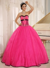 Qunceanera Dress With Hot Pink Sweetheart Beaded Decorate Organza