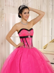 Qunceanera Dress With Hot Pink Sweetheart Beaded Decorate Organza
