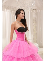 Quinceanera Dress Rose Pink Sweetheart Beaded and Layers Ball Gown  Taffeta and Organza