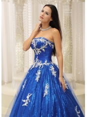 Quinceanera Dress With Appliques Paillette Over Skirt Tulle