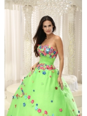 Quninceaera Gown For Custom Made Appliques Decorate Bodice