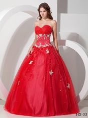 Ball Gown Sweetheart Tulle Appliques and Beading Quinceanera Dress