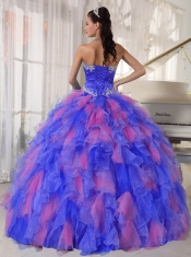 2013 Affordable Quinceanera Dress With Appliques and Flowers Organza In Multi-Colour