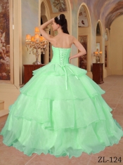2013 Apple Green Ball Gown With Sweetheart Floor-length Organza Beading For Quinceanera Dress