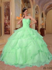 2013 Apple Green Ball Gown With Sweetheart Floor-length Organza Beading For Quinceanera Dress