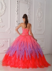 2013 Beautiful Watermelon Ball Gown With Sweetheart Beading and Ruching For Quinceanera Dress
