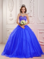 2013 Blue A-Line / Princess Sweetheart With Satin and Organza Beading Quinceanera Dress