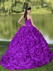 2013 Classical Quinceaner Dress With Appliques and Pick-ups In Purple Brush Train With Exquisite Style