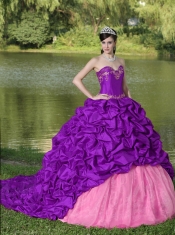 2013 Classical Quinceaner Dress With Appliques and Pick-ups In Purple Brush Train With Exquisite Style