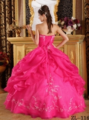2013 Coral Red Ball Gown Strapless With Floor-length Embroidery Organza Quinceanera Dress