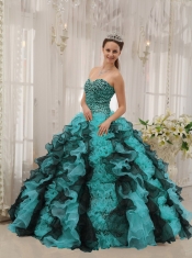 2013 Discount Multi-colored With Sweetheart Floor-length Organza Beading Quinceanera Dress