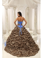 2013 Discount Quinceanera Dress Made With Leopard and Organza Decorate With Beading