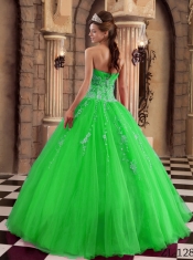 2013 Elegant Green Ball Gown With Organza Beading Quinceanera Dress